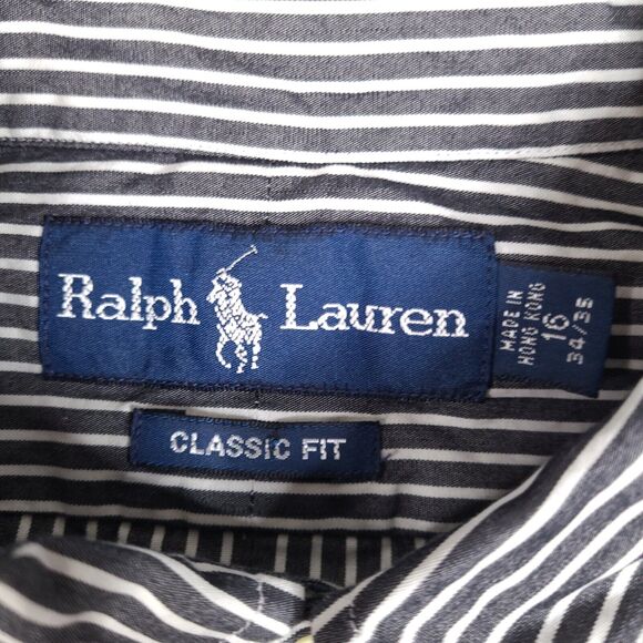 Vintage Ralph Lauren Dress Shirt Mens 16 34/35 Black White Striped Classic Fit‎ - Picture 5 of 16